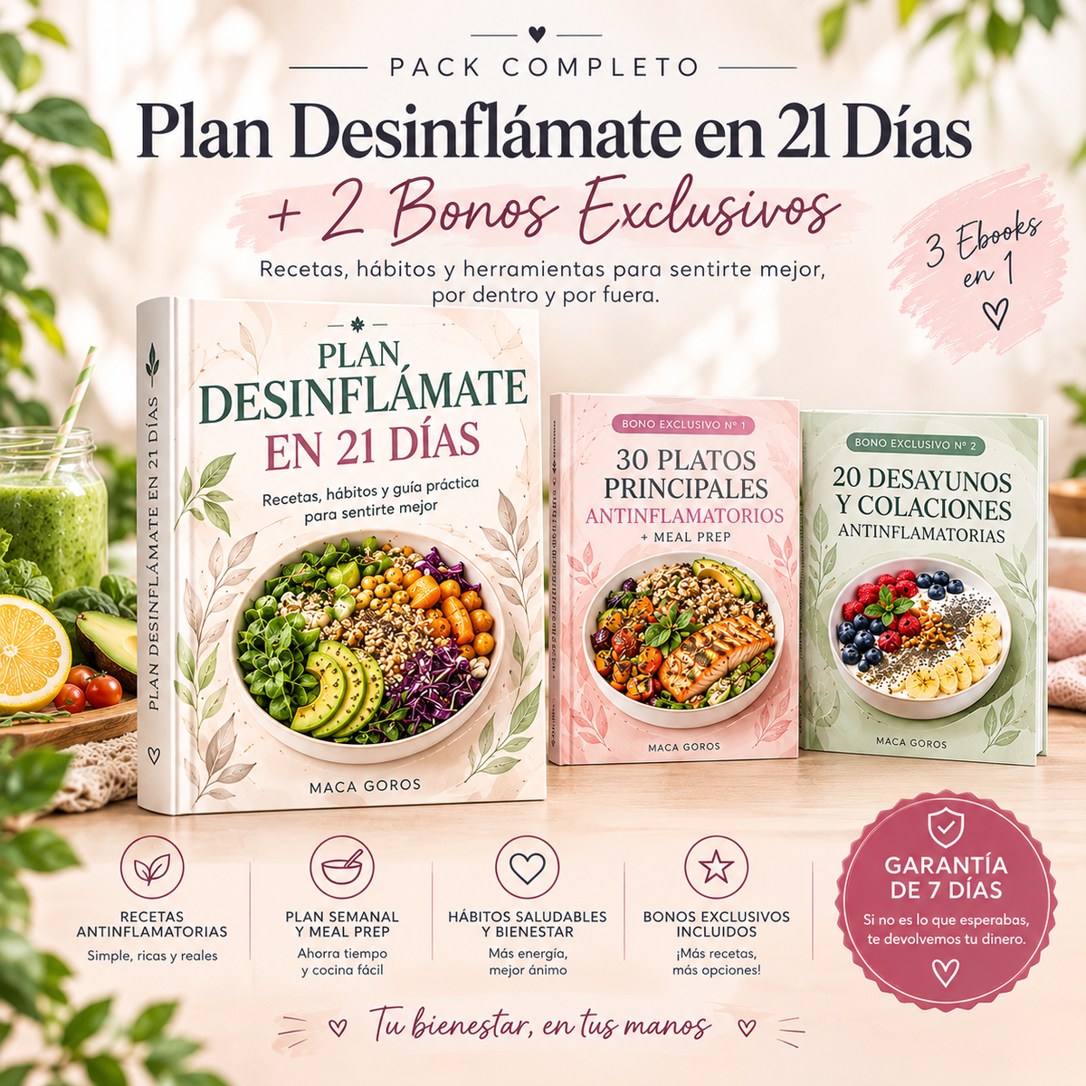 3 X 1 PLAN 21 DIAS PARA DESINFLAMARTE EBOOK + 2 BONUS